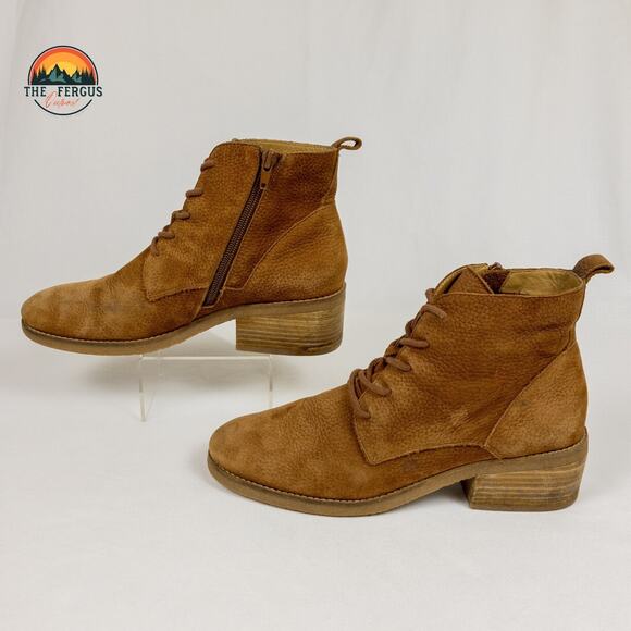 Lucky Brand Tamela Boots Lace Up Tan Nubuck Low Block Heel Bootie Women Size 9.5 - Picture 4 of 12